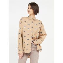 Second Female - Ruimvallende blouse van biokatoen met ogenprint - M Maat - Beige