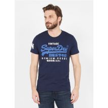Superdry - Tee-shirt col rond sérigraphié en coton mélangé - Taille M - Bleu