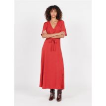 Vila - Lange jurk met v-hals en korte mouw - 40 Maat - Rood