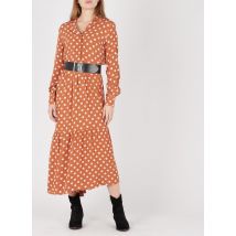 Yas - Lange jurk van crêpe met reverskraag en stippenprint - L Maat - Beige