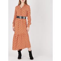Yas - Robe longue col tailleur imprimé à pois en crêpe - Taille L - Beige
