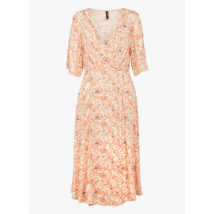 Yas - Halflange jurk met v-hals en bloemenprint - S Maat - Oranje