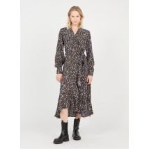 Yas - Halflange jurk met bloemenprint - S Maat - Zwart