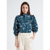 Suncoo - Top de algodón con cuello victoriano y estampado floral - Talla 2 - Verde