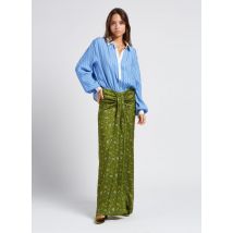 Mes Demoiselles - Robe longue col chemise à imprimé fleuri et à rayures - Taille 36 - Vert