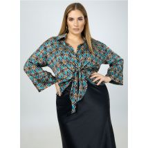 Mat Fashion - Korte blouse met klassieke kraag en print - 48 Maat - Groen