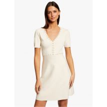 Morgan - Robe mi longe Col V à clous - Taille S - Beige