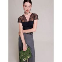 Maje - Top Col V à dentelle - Taille 3 - Noir