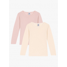 Petit Bateau - Lote de 2 camisetas de algodón caladas con cuello redondo - Talla 10A - Multicolor