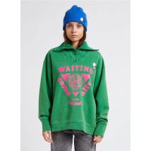 Newtone - Katoenen sweater met schipperskraag en ritsje - 2 Maat - Groen