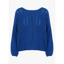 One Step - Gebreid vest met v-hals en ajourmotiefje - S Maat - Blauw