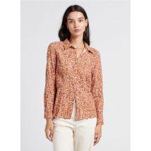 Nice Things - Katoenen blouse met klassieke kraag en bloemenprint - 40 Maat - Beige