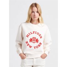 Tommy Hilfiger - Rundhals-sweatshirt aus baumwoll-mix mit geflocktem logo - Größe S - Weiß