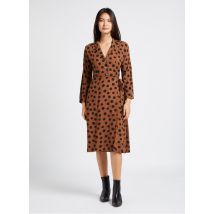 Leon & Harper - Halflange jurk met uitlopende rok - reverskraag en print - S Maat - Bruin