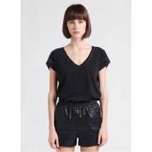 Ikks - T-shirt met studs en v-hals - XL Maat - Zwart
