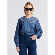 Maison Labiche - Camisa de algodón con cuello claudine - Talla M - Azul