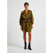 See U Soon - Korte jurk met tuniekhals en exotische print - 2 Maat - Geel
