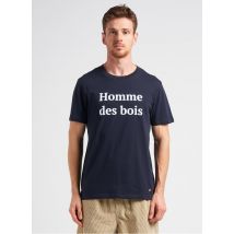 Faguo - Regular-fit - katoenen t-shirt met ronde hals en fluweelachtige opdruk - XL Maat - Blauw