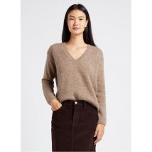 Sud Express - Ruimvallende - glanzende - gebreide trui met v-hals - 2 Maat - Bruin