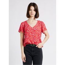 One Step - Top Col V imprimé fleuri - Taille 36 - Rouge