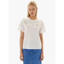Tara Jarmon - Recht - katoenen t-shirt met ronde hals en borduursel - 2 Maat - Wit
