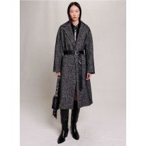Maje - Manteau long col tailleur à chevrons - Taille 42 - Noir