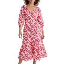 Phase Eight - Robe midi ample Col V en coton - Taille 12 - Rose