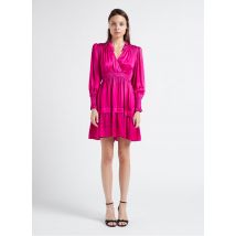 Suncoo - Vestido corto satinado con cuello de pico - Talla 0 - Rosa