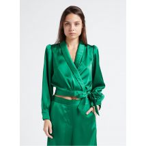 Suncoo - Korte - satijnachtige blouse met overslag - 2 Maat - Groen