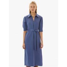 Tara Jarmon - Lange - rechte jurk met klassieke kraag - 38 Maat - Blauw