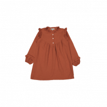 Petite Lucette - Robe courte col rond en gaze de coton bio - Talla 10A - Naranja