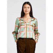 Momoni - Ruimvallende zijden blouse met v-hals - 40 Maat - Groen