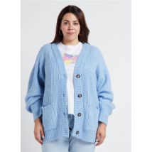 Gina Tricot - Oversized cardigan met v-hals en knopen - L Maat - Blauw