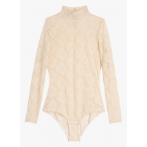 Icone - Kanten body met opstaande kraag en bloemmotief - XS Maat - Wit