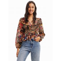 Desigual - Bluse mit v-ausschnitt und tapisserie-print - Größe 2XL - Braun