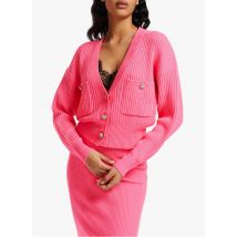 Essentiel Antwerp - Cárdigan de mezcla de lana de canalé con cuello de pico - Talla L - Rosa