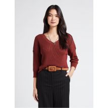 Ikks - ruimvallende top met v-hals en ajourmotief - XL Maat - Rood