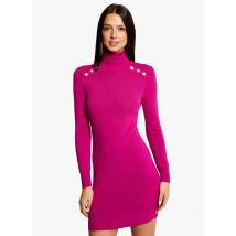 Morgan - Slim-fit - gebreide trui-jurk met col en ribbelpatroon - L Maat - Roze