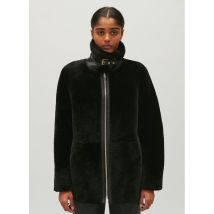 Claudie Pierlot - Abrigo con cuello camisero de piel con pelo - Talla 38 - Negro