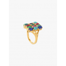 Une A Une - Vierkante ring met ovalen steentjes van turquoise - 54 Maat - Multikleurig