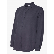 Mamalicious - Rechte - katoenen blouse met textuur - XL Maat - Blauw