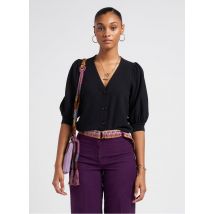 Sessun - Recht vest met v-hals en textuur katoenblend - S Maat - Zwart