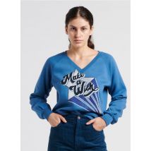 Leon & Harper - Sweater met v-hals en zeefdruk katoenblend - L Maat - Blauw
