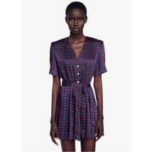 Sandro - Mono satinado con cuello de pico y estampado - Talla 42 - Multicolor