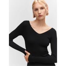 Mango - Trui met v-hals en ribbeltextuur - M Maat - Zwart