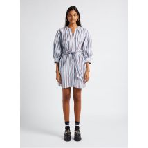 Tommy Hilfiger - Korte - gestreepte jurk van biokatoen met v-hals - 42 Maat - Blauw