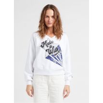 Leon & Harper - Sweater met v-hals en zeefdruk katoenblend - XS Maat - Wit
