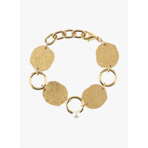 Gisel B - Messing armband met getextureerde medailles - Een Maat - Goudkleurige