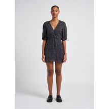 Sessun - Korte jurk met strik en geometrische prints van gekreukte mousseline - M Maat - Zwart