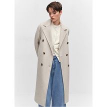 Mango - Lange jas met reverskraag wolblend - M Maat - Grijs